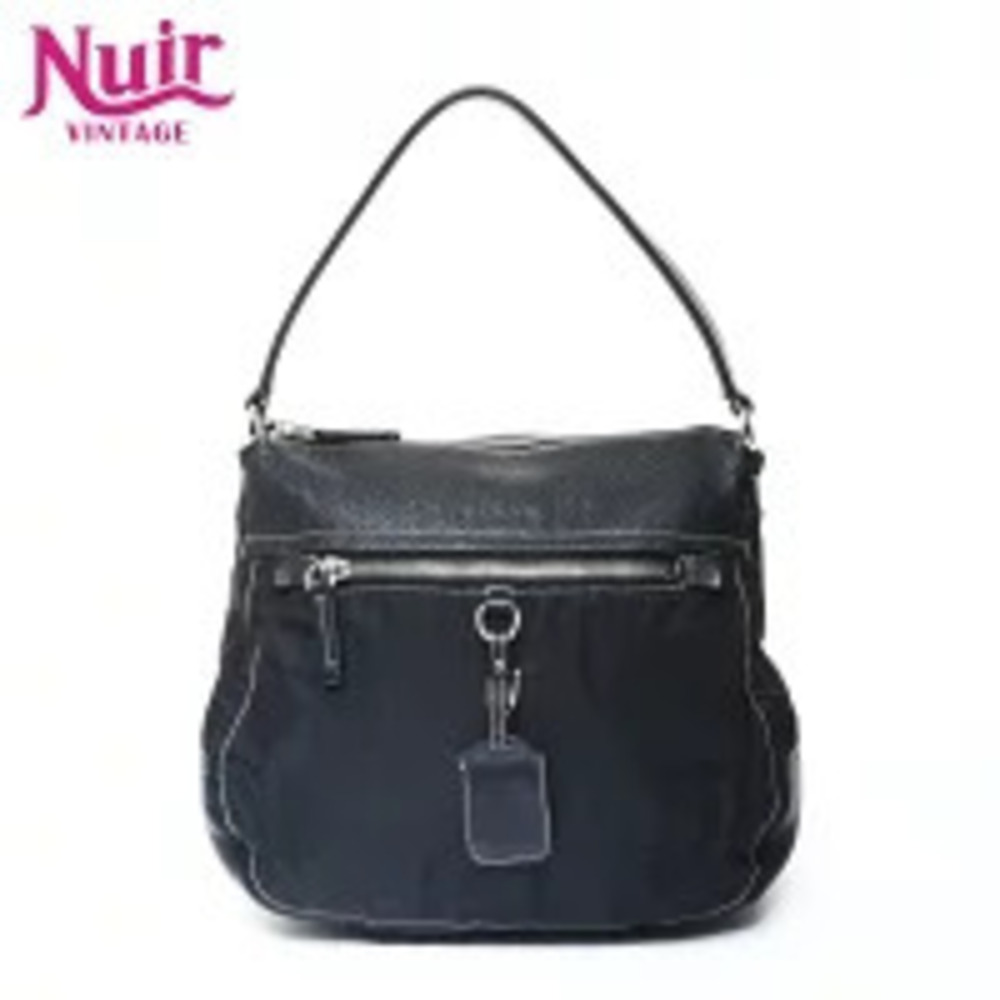 Prada Leather One Shoulder Hobo Bag Black